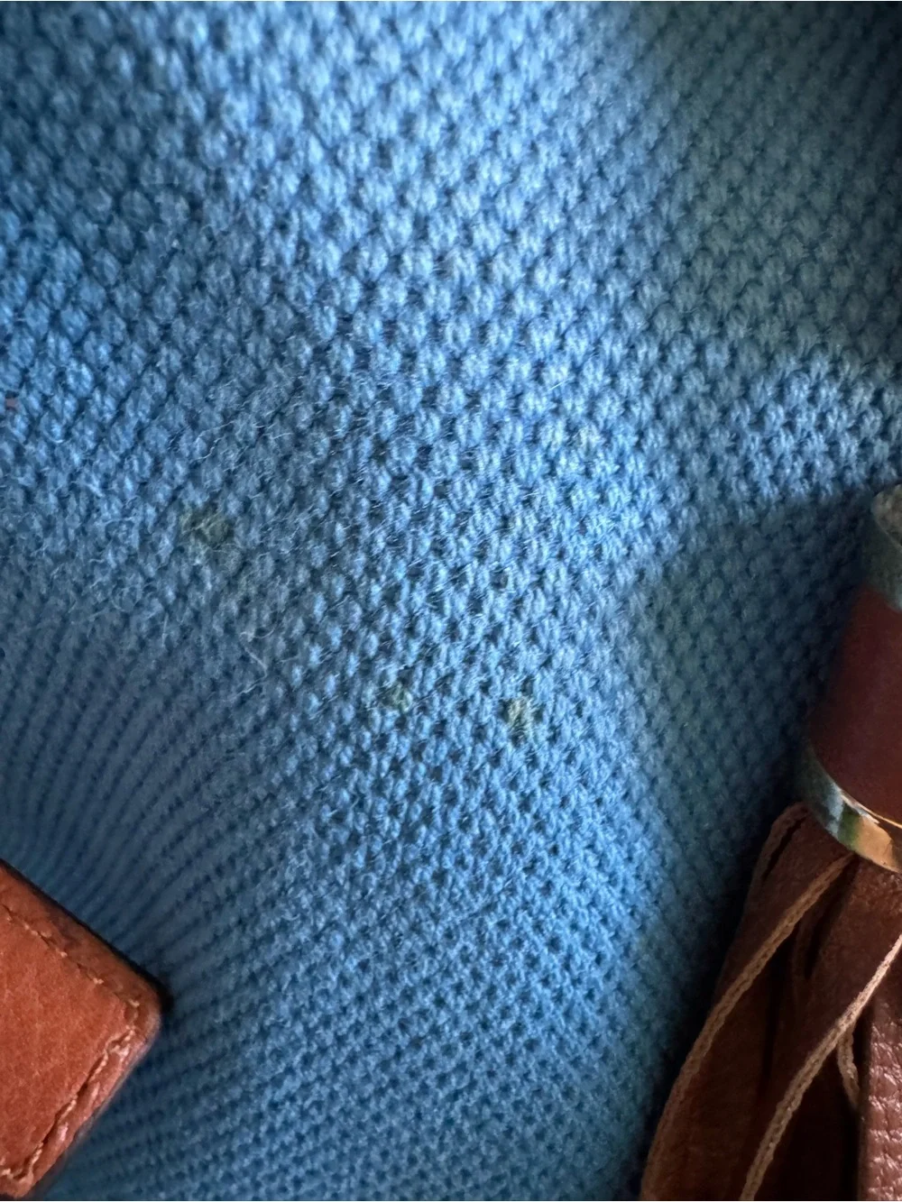 Michael Kors Turquoise Canvas Bucket Bag with Brown Leather Trim
